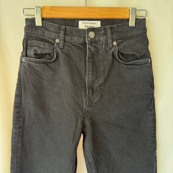 Reformation Womens Liza Slit Hem Ultra High Rise Straight Long Jeans 26 Black - Picture 12 of 14